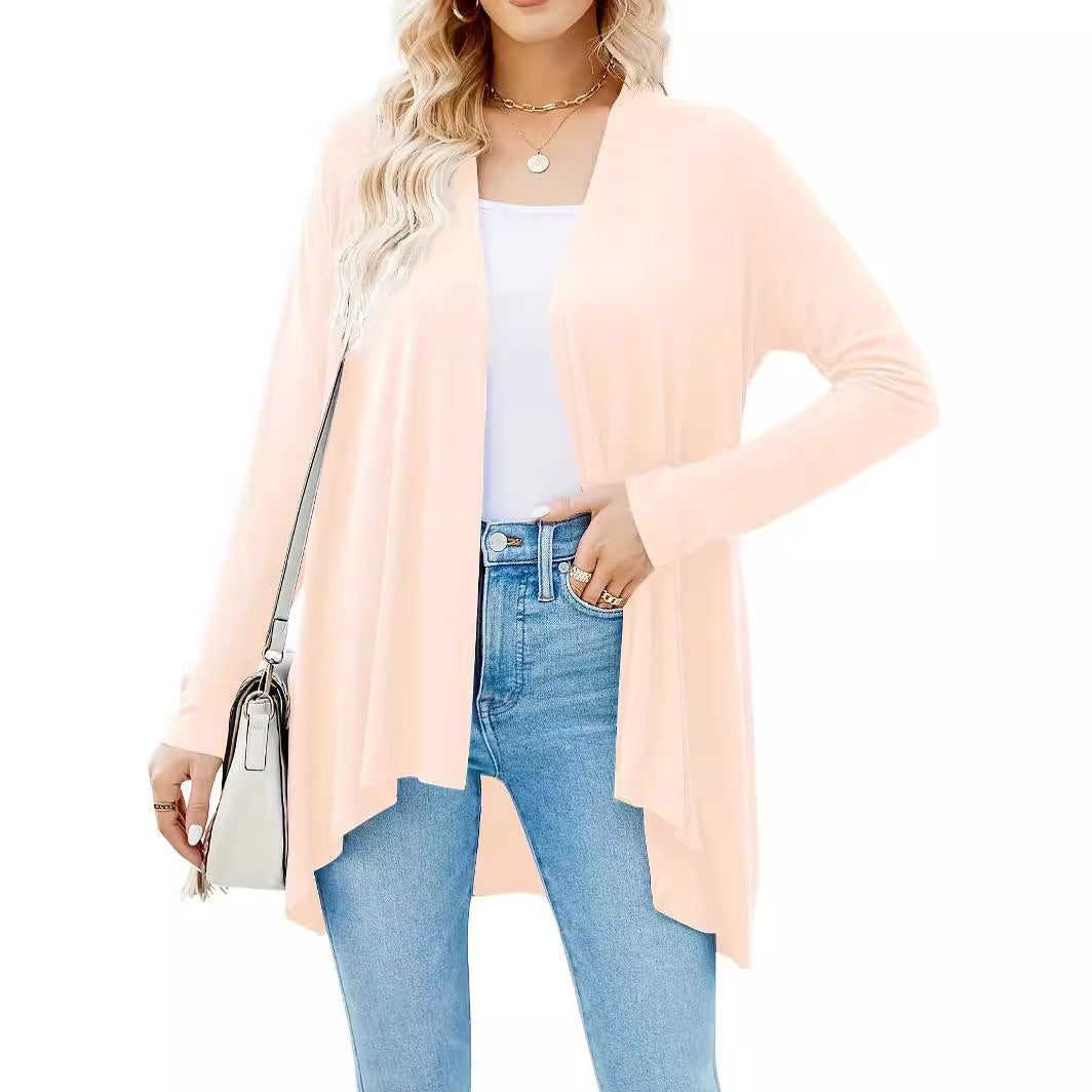 Solid Color Cardigan Top Women