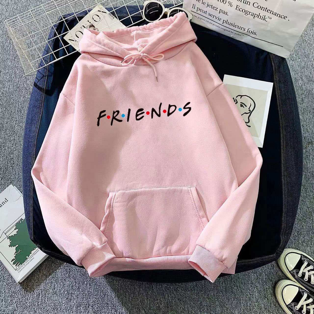 Women's Letter Friend Print Long Sleeve Hooded Sweatshirt