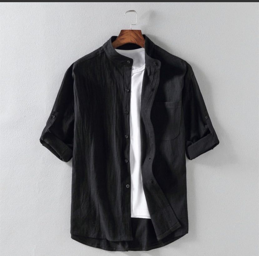 Men's Linen Stand Collar Loose Shirt