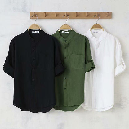 Men's Linen Stand Collar Loose Shirt