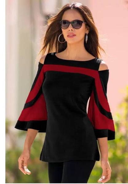 Women's Off-the-shoulder Flared Sleeves Top T-shirt