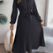 Elegant Stand Collar Long Sleeve Cinched Pleated Dress