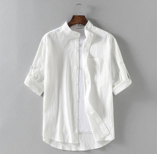 Men's Linen Stand Collar Loose Shirt