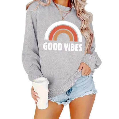 Rainbow Letter Plus Size Round Neck Sweater