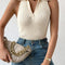 Summer V-Neck Ribbed Knit Crop Top - Sleeveless Turndown Collar in 10 Colors