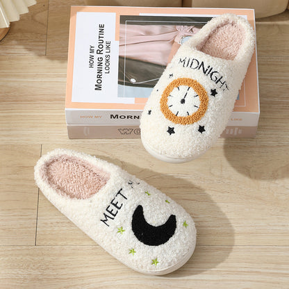 Cotton Slippers Wholesale Home Moon Clock Couple Indoor Warm Slippers Winter