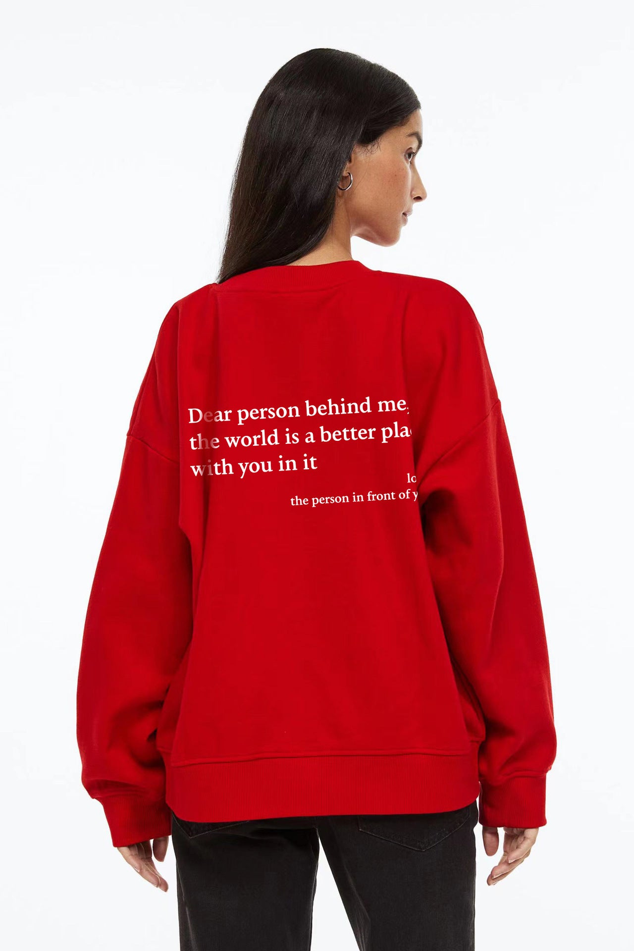 Women's Fleece-lined Crew Neck Sweater Plain Slogan Printing Simple And Comfortable Solid Color